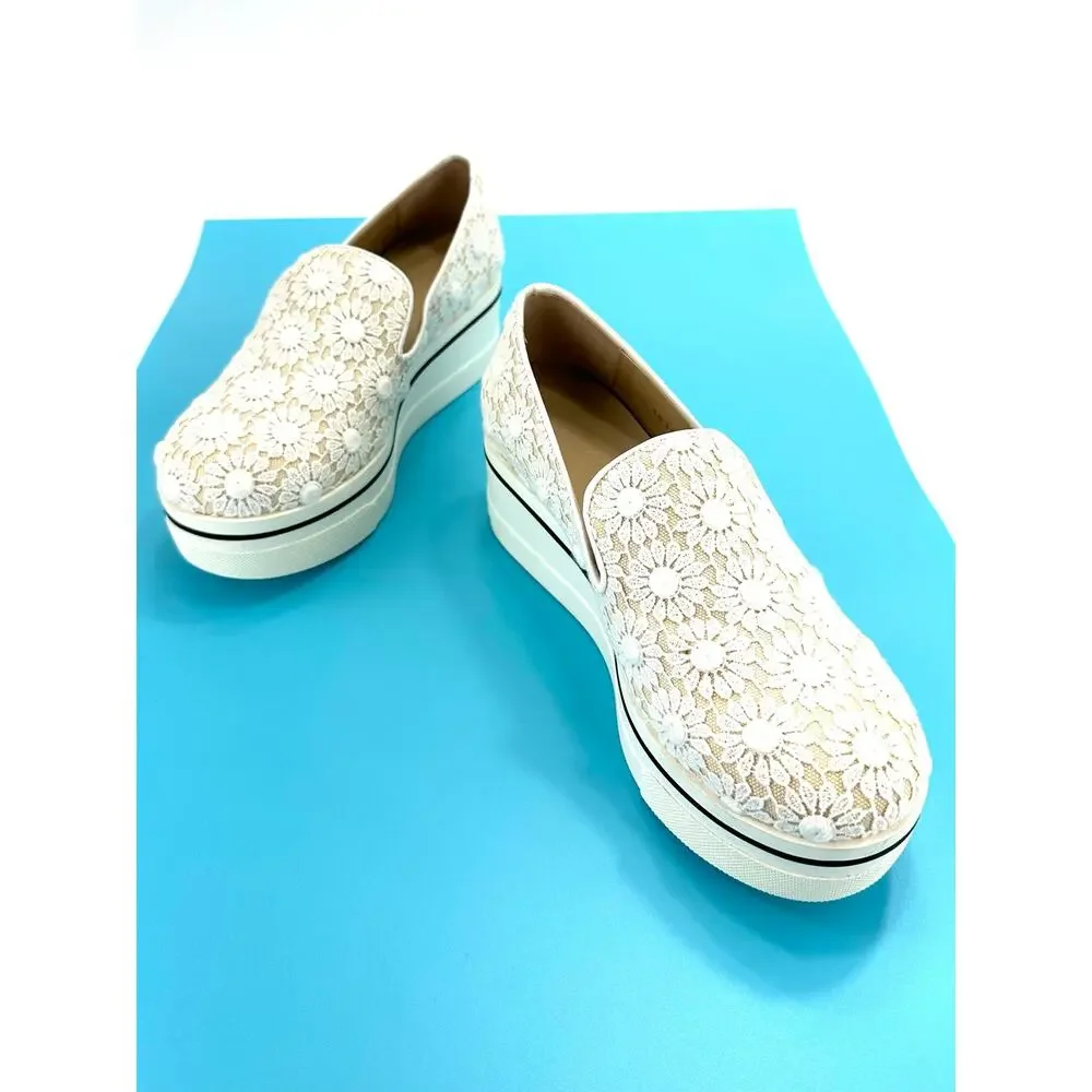 Stella McCartney Binx Platform Loafer Size 5/35 Tan/White Daisies Slip-On New